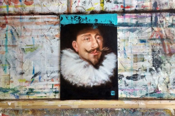 Portrait of a moustache with ultramarine and viridian after Thomas de Keyser ...